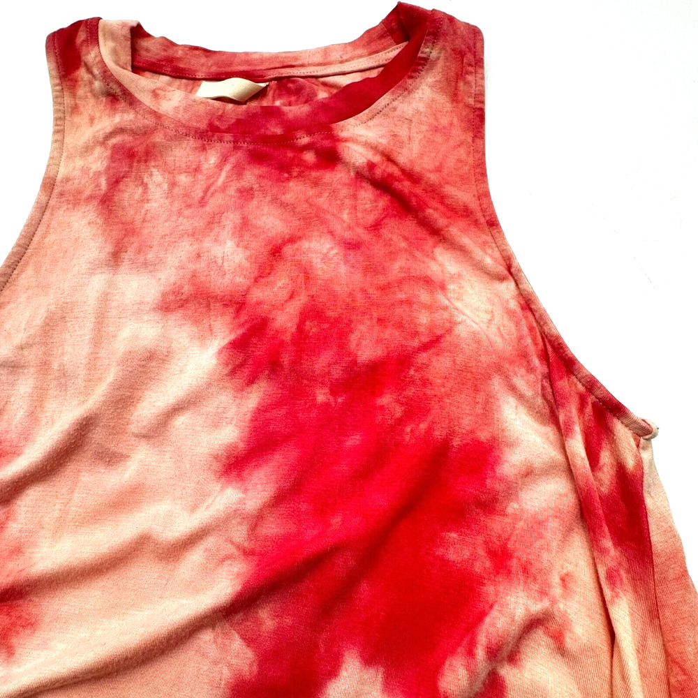WISHLIST Large Red Pink Sleeveless Tie-Dye Stretch Beach Hippie Dress Pockets